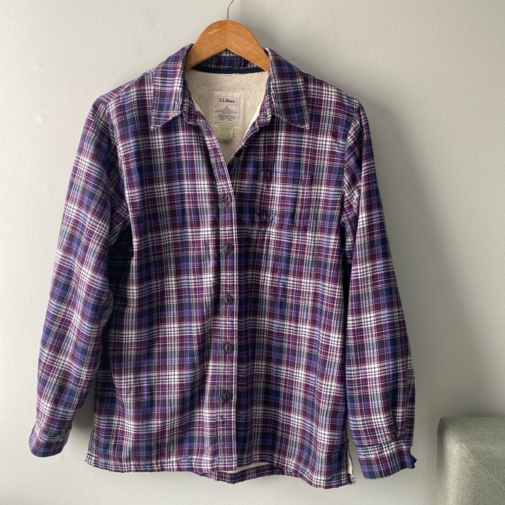 ⚡️Last Days! LL Bean Purple Plaid Fleece Lined Flannel Shirt Size S